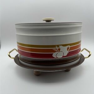 Vintage 1980 Lincolnware by Ballonoff Striped Enamel Cake Saver Pie Keeper